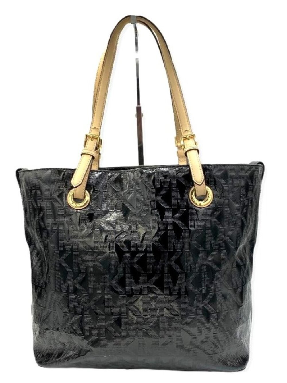 Michael Kors Black MK Logo Tote Bag PVC Leather Shoulder Purse Large